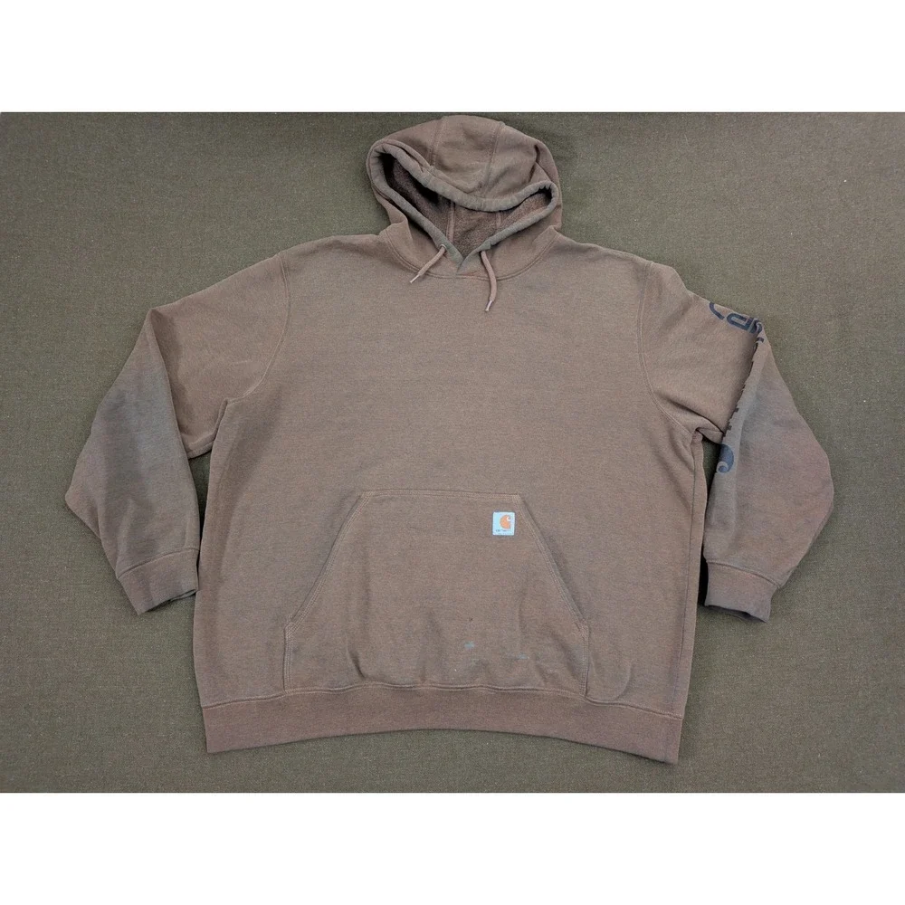 Carhartt Hoodie Mens XXL Brown Fleece Pullover Sweatshirt Kangaroo Pocket Faded‎